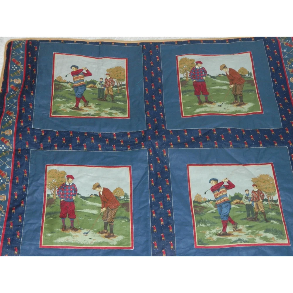 Handmade Quilt Size 44x34 Blue Golf‎ Vintage Style Four Square
